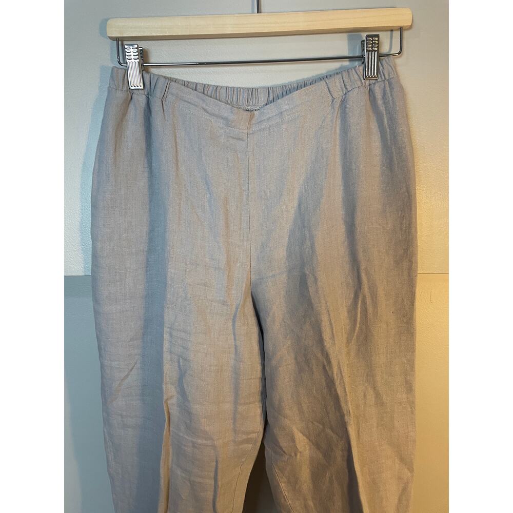 FLAX Pocketed Ankle Pant Natural Gray SZ SMALL 100% Linen Tapered Pull On Pants - Picture 9 of 9